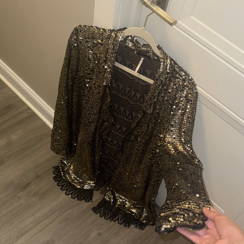 Sequin Embellished Black and Gold Jacket